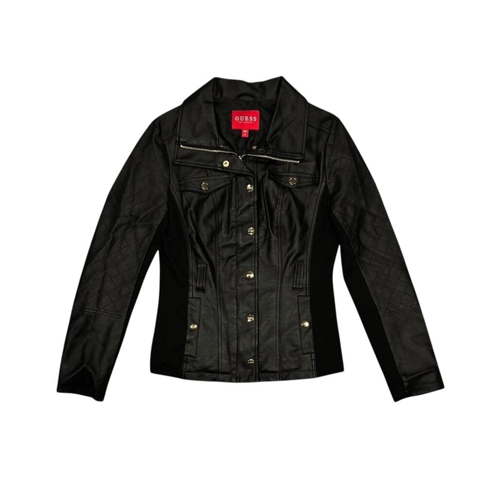 ★ Guess Y2K Quilted Black Slim Fit (Women’s) Faux Leather Jacket ★